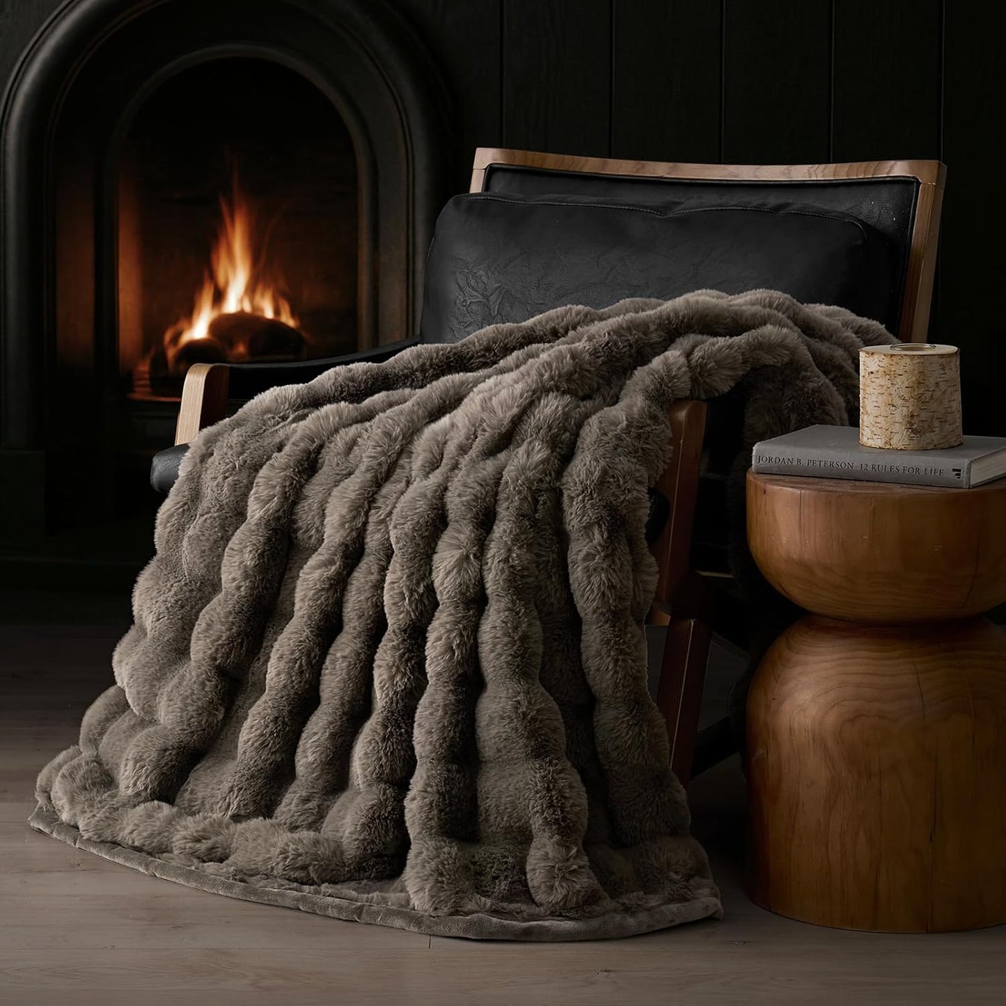 Ultra Soft Luxury Fluffy Faux Rabbit Fur Throw Blanket, Thick Warm Bubble Throw for Bed, Cozy Plush Reversible Blankets for Couch, Chair, Sofa, Ivory White, 60X80 Inches