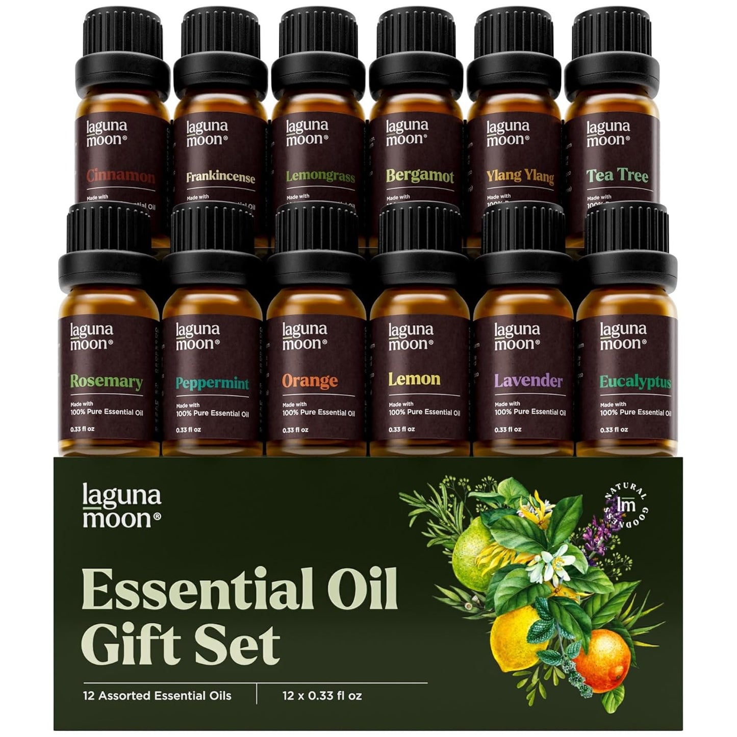 Essential Oils Christmas Set - 6 Oils for Diffusers, Home Care, Candle Making Scents, Fragrance, Aromatherapy, Humidifiers, Gifts - Peppermint, Tea Tree, Lavender, Eucalyptus, Orange (10Ml)