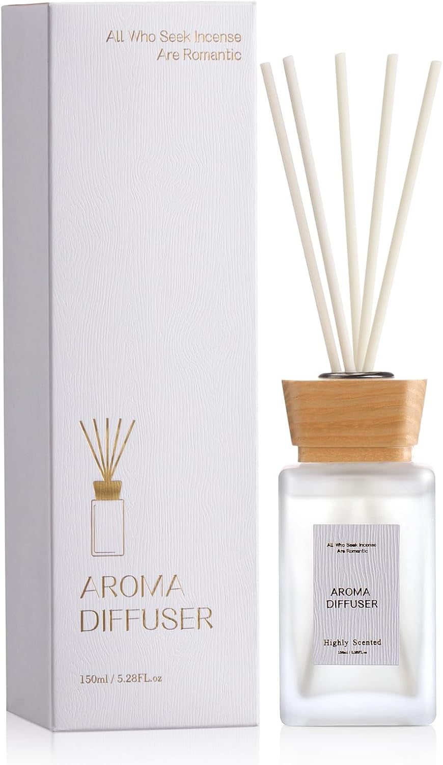 Reed Diffuser, 6.09 Oz Earthy Sandalwood Scent Diffuser with Sticks & Dried Flowers, 120 Days Long Lasting Diffusers for Home, Elegant Fragrance for Bathroom Bedroom Office Decor Air Fresh