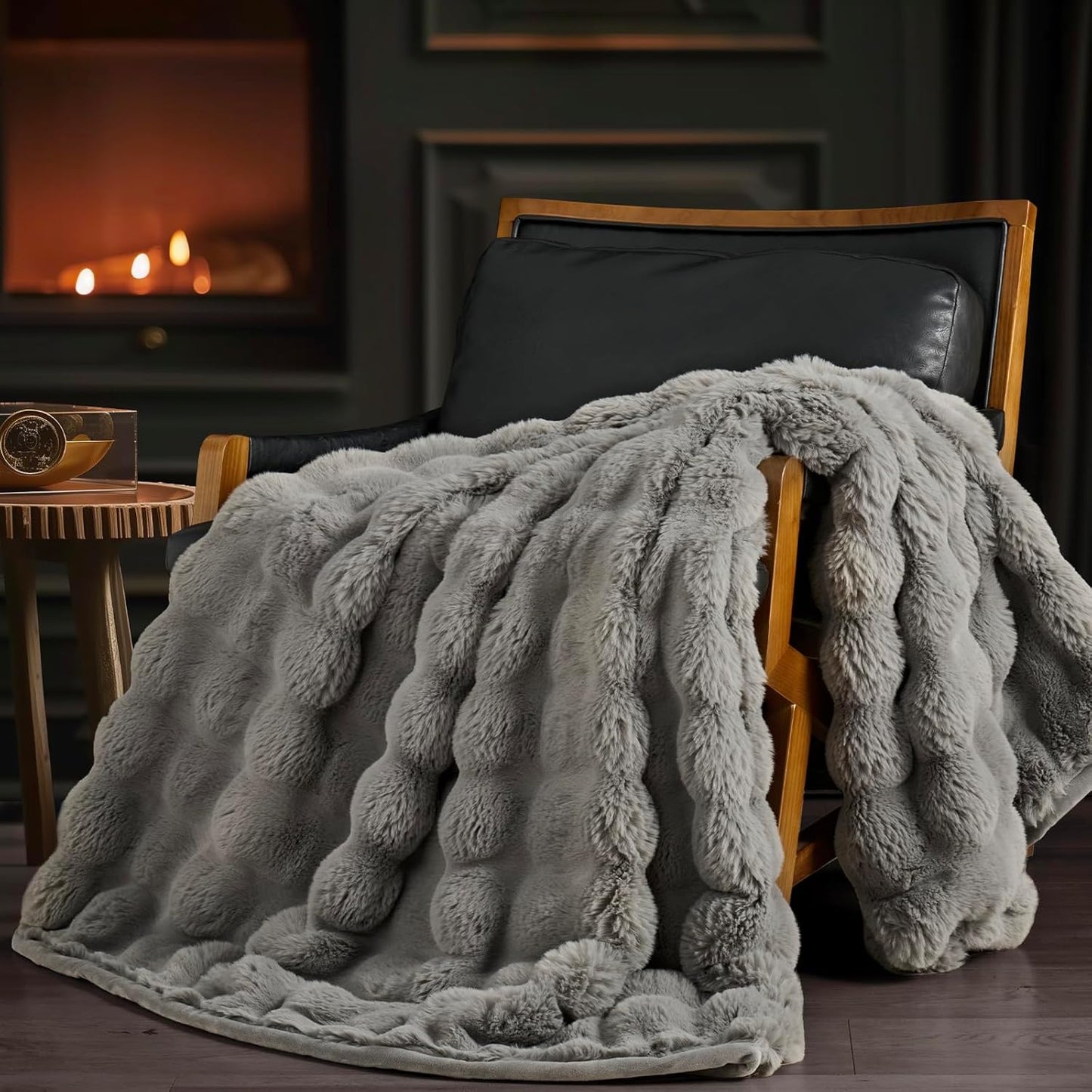 Ultra Soft Luxury Fluffy Faux Rabbit Fur Throw Blanket, Thick Warm Bubble Throw for Bed, Cozy Plush Reversible Blankets for Couch, Chair, Sofa, Ivory White, 60X80 Inches
