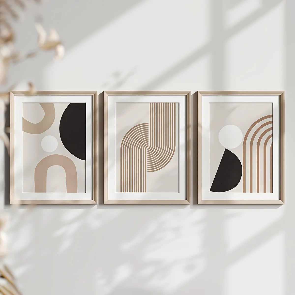 3-Pack Modern Minimalist Abstract Lines Canvas Art | Beige Geometric Unframed Wall Paintings | Boho Chic Decor for Living Room, Bedroom & Kitchen | Autumn/Winter Fashion Theme | Perfect Gift Idea