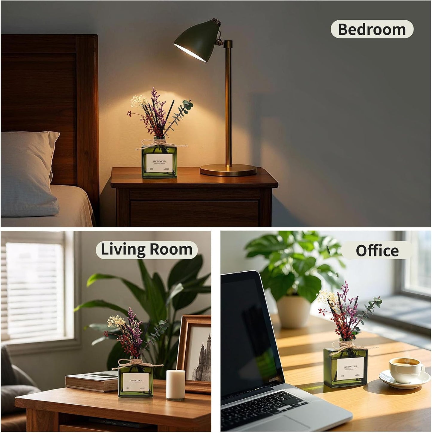 Reed Diffuser, 6.09 Oz Earthy Sandalwood Scent Diffuser with Sticks & Dried Flowers, 120 Days Long Lasting Diffusers for Home, Elegant Fragrance for Bathroom Bedroom Office Decor Air Fresh