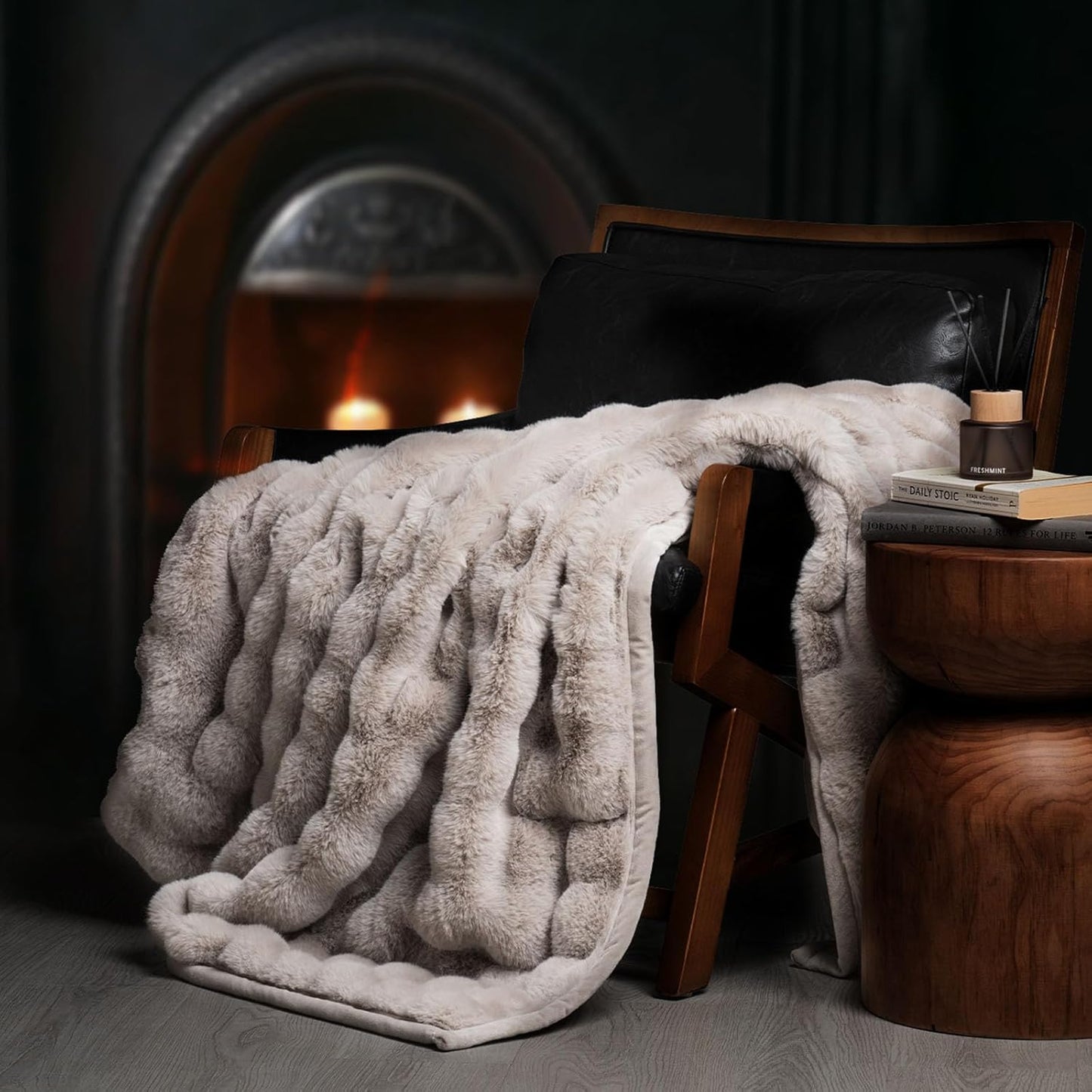 Ultra Soft Luxury Fluffy Faux Rabbit Fur Throw Blanket, Thick Warm Bubble Throw for Bed, Cozy Plush Reversible Blankets for Couch, Chair, Sofa, Ivory White, 60X80 Inches