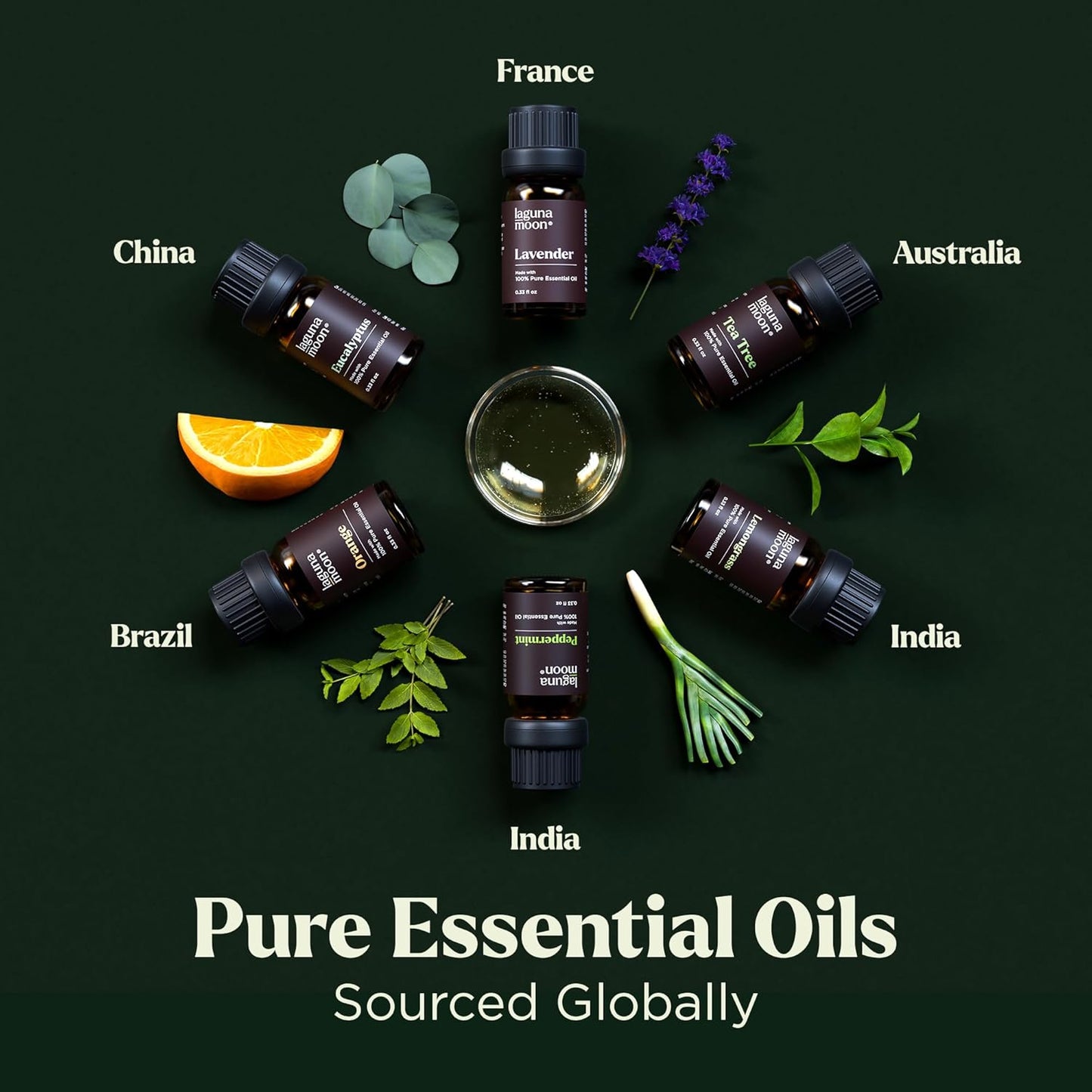 Essential Oils Christmas Set - 6 Oils for Diffusers, Home Care, Candle Making Scents, Fragrance, Aromatherapy, Humidifiers, Gifts - Peppermint, Tea Tree, Lavender, Eucalyptus, Orange (10Ml)