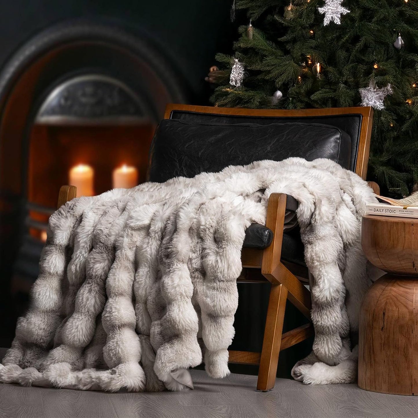Ultra Soft Luxury Fluffy Faux Rabbit Fur Throw Blanket, Thick Warm Bubble Throw for Bed, Cozy Plush Reversible Blankets for Couch, Chair, Sofa, Ivory White, 60X80 Inches