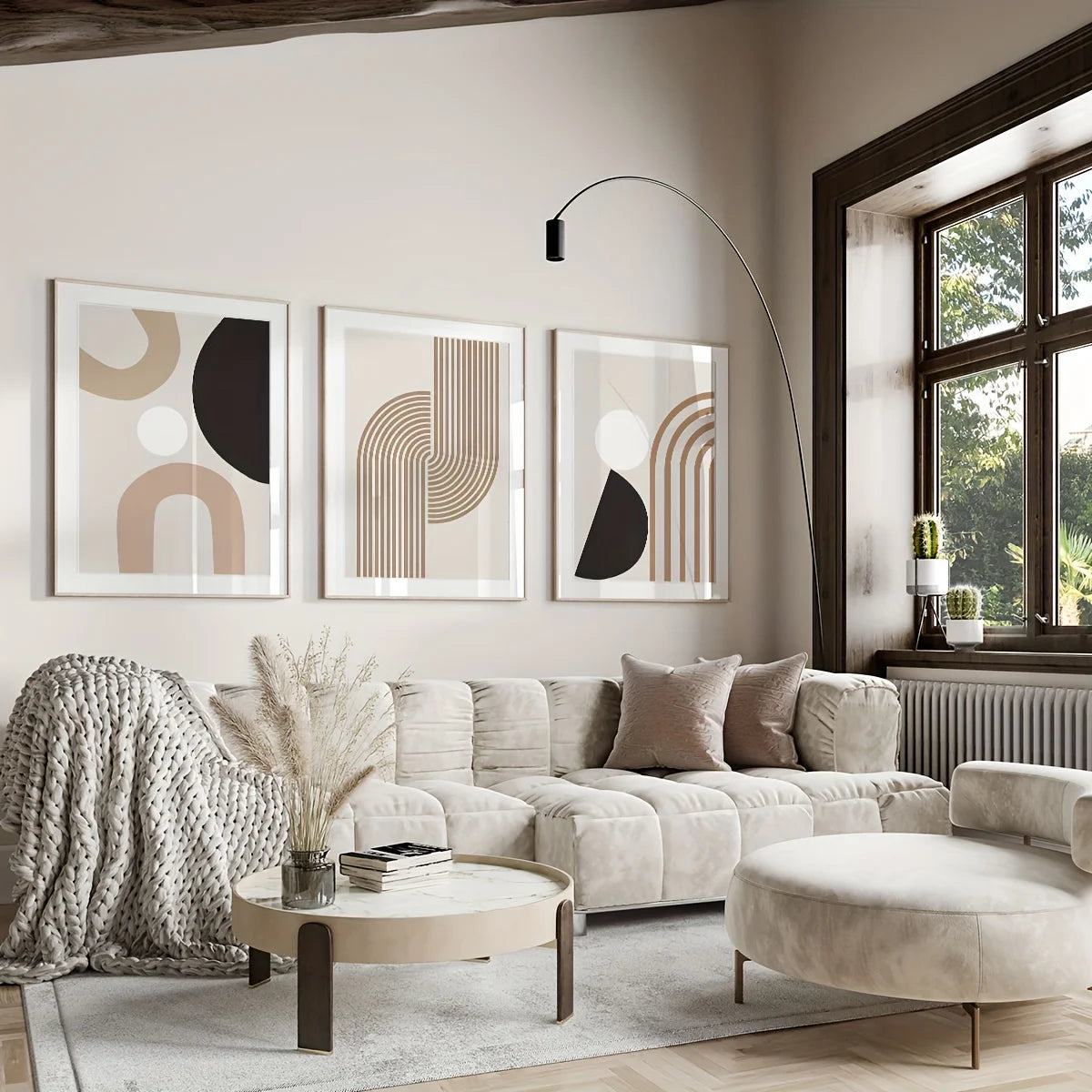 3-Pack Modern Minimalist Abstract Lines Canvas Art | Beige Geometric Unframed Wall Paintings | Boho Chic Decor for Living Room, Bedroom & Kitchen | Autumn/Winter Fashion Theme | Perfect Gift Idea