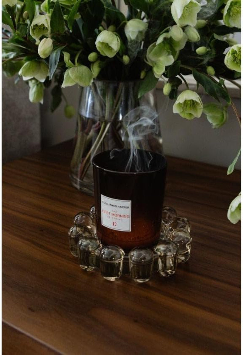 Bubble Candle Dish – Chic Smoky Glass Candle Dish for Home Decor – Decorative Modern Candle Holder for Small Candles & Diffusers