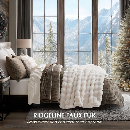 Ultra Soft Luxury Fluffy Faux Rabbit Fur Throw Blanket, Thick Warm Bubble Throw for Bed, Cozy Plush Reversible Blankets for Couch, Chair, Sofa, Ivory White, 60X80 Inches