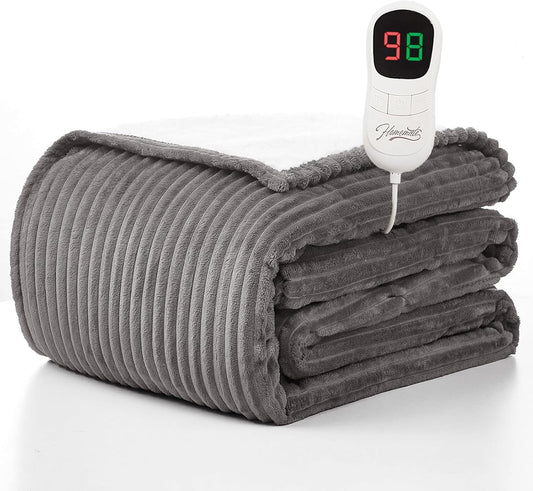 Heated Blanket Electric Throw - 50"X60" Heating Blanket Throw 1/2/4/6/8 Hours Auto-Off 10 Heat Levels Over-Heat Protection Soft Flannel Sherpa Heater ETL Certification