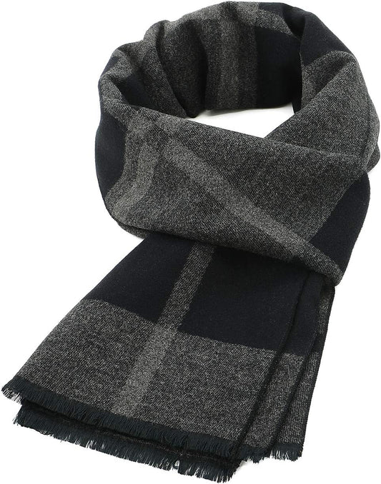Mens Winter Warm Long Soft Scarf Plaid Tassel Scarf for Men Soft Classic Scarves