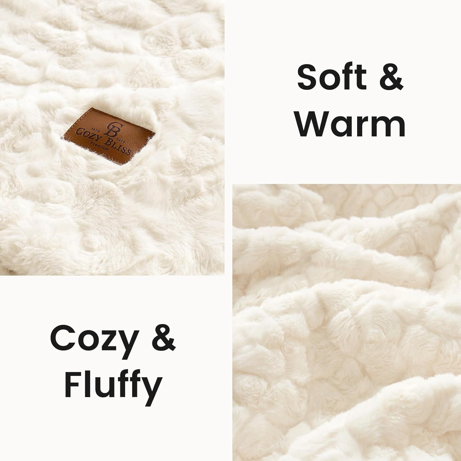 Faux Fur Throw Blanket for Couch, Fuzzy Soft Plush Thick Warm Fluffy Reversible Wave Textured Blanket for Sofa Bedroom Living Room, 55 * 70 Inches Cream White
