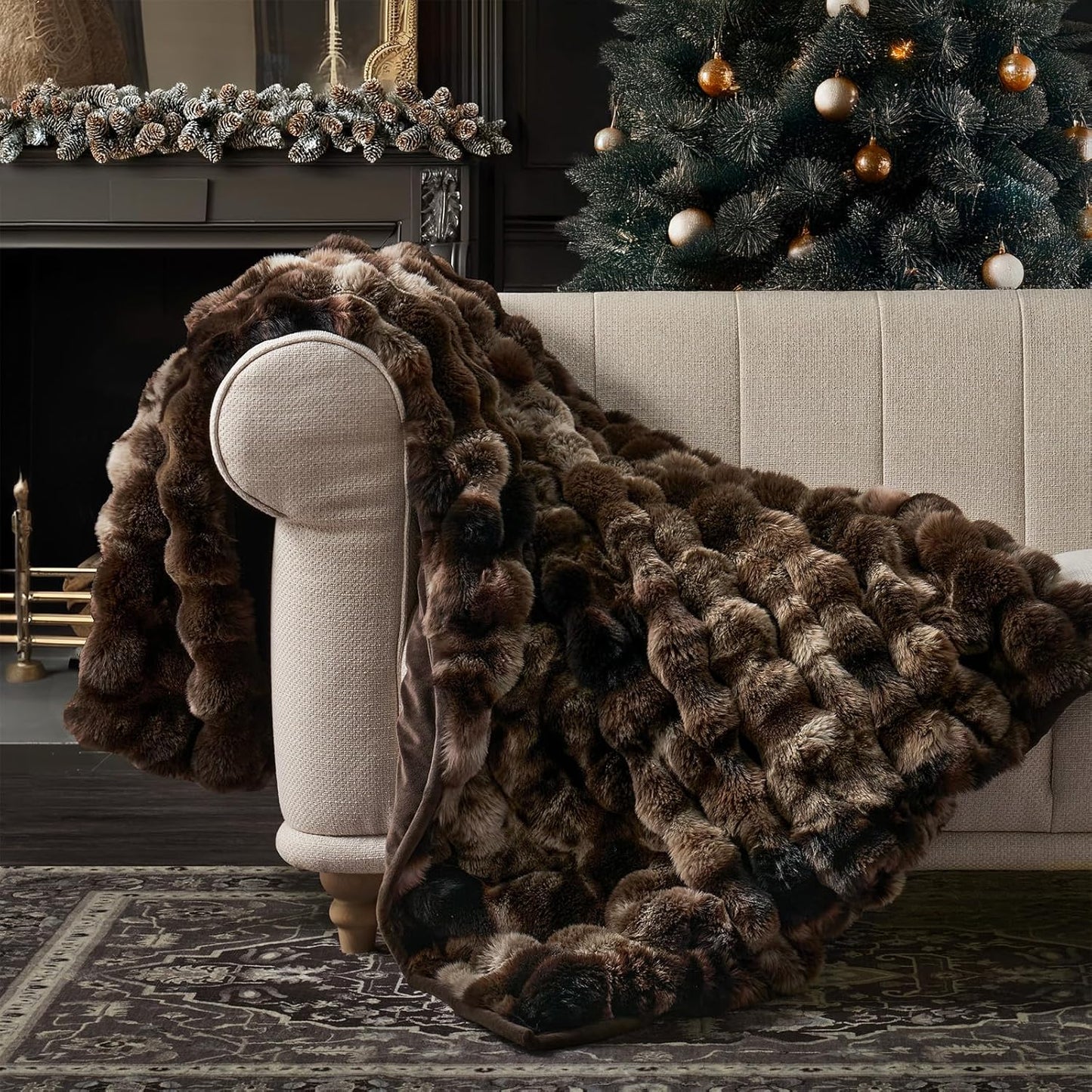 Ultra Soft Luxury Fluffy Faux Rabbit Fur Throw Blanket, Thick Warm Bubble Throw for Bed, Cozy Plush Reversible Blankets for Couch, Chair, Sofa, Ivory White, 60X80 Inches