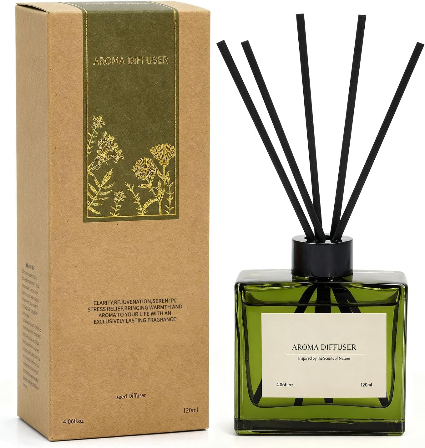 Reed Diffuser, 6.09 Oz Earthy Sandalwood Scent Diffuser with Sticks & Dried Flowers, 120 Days Long Lasting Diffusers for Home, Elegant Fragrance for Bathroom Bedroom Office Decor Air Fresh