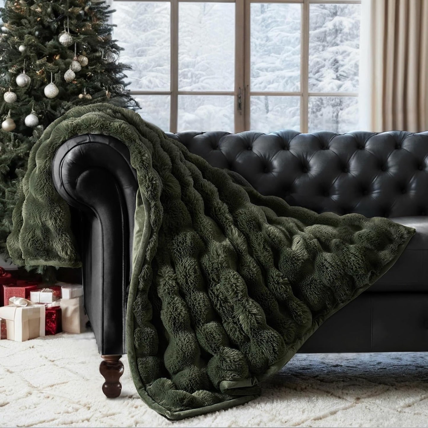 Ultra Soft Luxury Fluffy Faux Rabbit Fur Throw Blanket, Thick Warm Bubble Throw for Bed, Cozy Plush Reversible Blankets for Couch, Chair, Sofa, Ivory White, 60X80 Inches