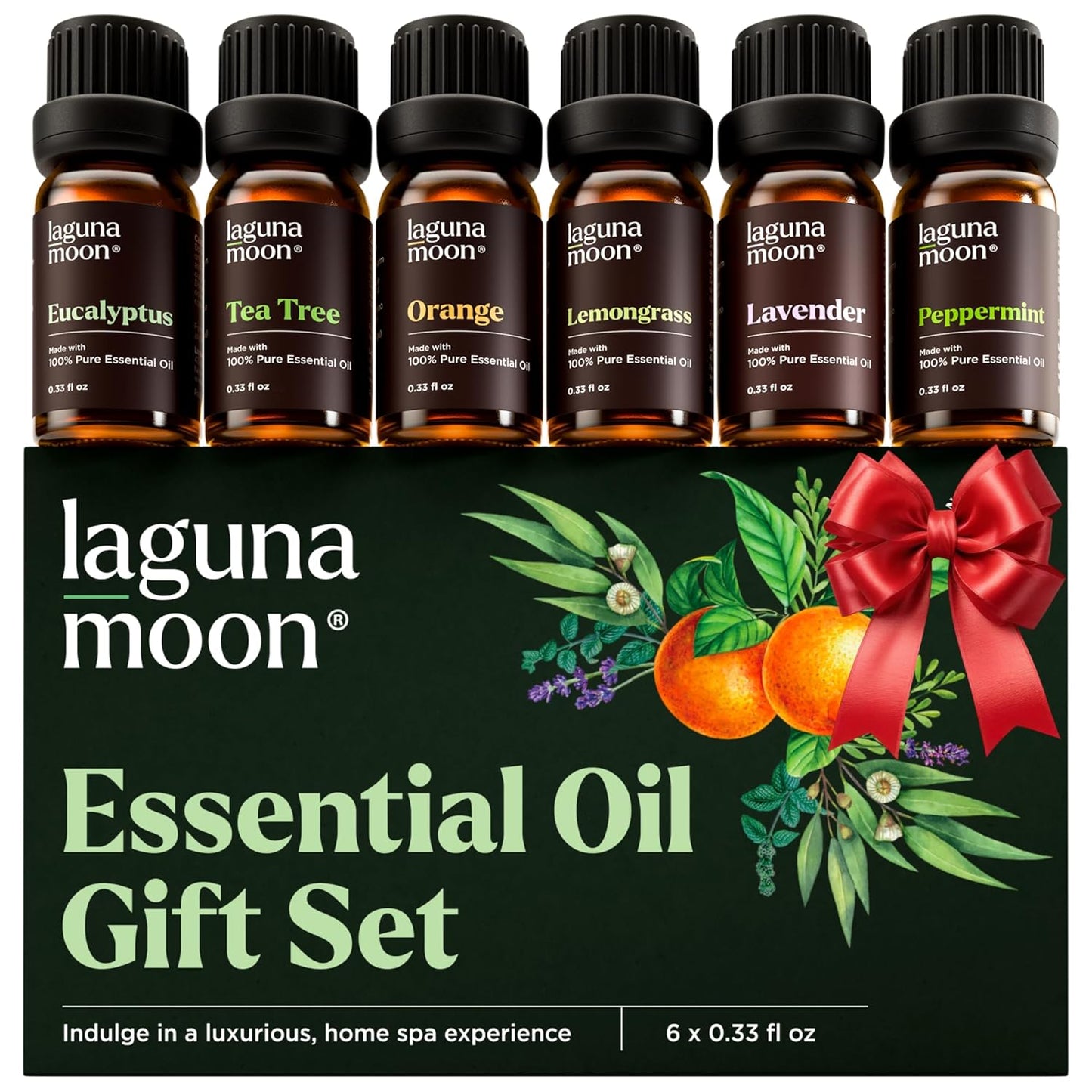 Essential Oils Christmas Set - 6 Oils for Diffusers, Home Care, Candle Making Scents, Fragrance, Aromatherapy, Humidifiers, Gifts - Peppermint, Tea Tree, Lavender, Eucalyptus, Orange (10Ml)